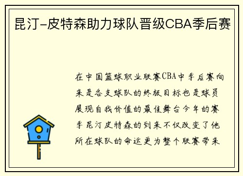 昆汀-皮特森助力球队晋级CBA季后赛